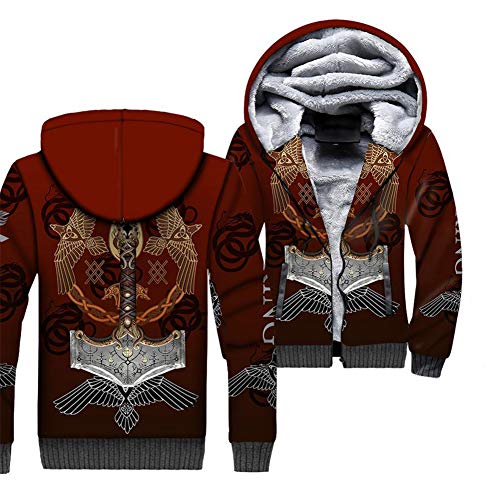 YCYR 3D Gedruckter Viking Thors Hammer Hoodie, Nordische Mythologie Mjölnir Crow Tattoo Unisex Harajuku Streetwear Lässiges Langarmpullover Sweatshirt,Cotton,7XL von YCYR