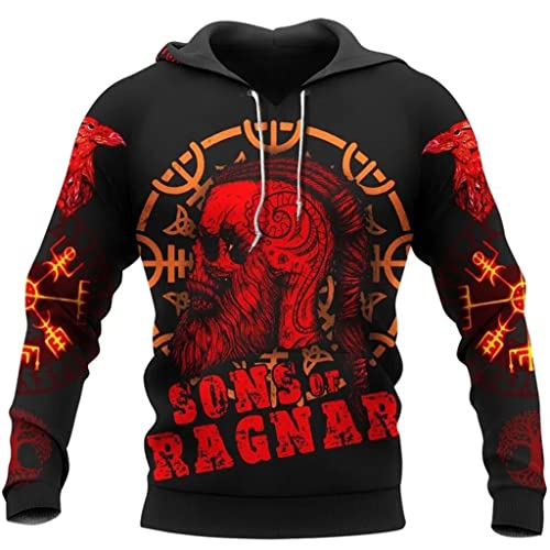 YCYR Nordic Odin Vegvisir Rune Tattoos Sweatshirt, Männer 3D Print Kompass Hoodie, Unisex Lange Ärmel Mit Taschen Streetwear,Hoodie,XXL von YCYR