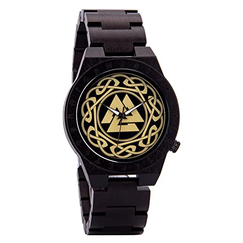YCYR Nordische Wikinger Valknut Uhren, Dreifach Gehörnte Keltische Runen Quarzuhren Für Herren Zum Geburtstag Jubiläumsgeschenk Für Ehemann Vater Sohn Oder Freund von YCYR