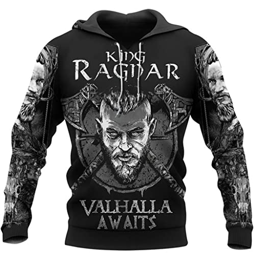 YCYR Nordischer Wikinger Odin Axt Hoodie, 3D-Druck Vegvisir Rune Tattoos Pullover Sweatshirt, Mode Personalisierte Langärmelige Streetwear,Hoodie Axe,L von YCYR