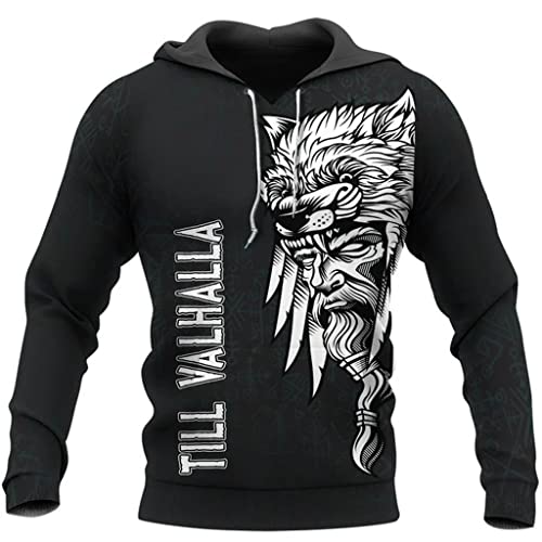 YCYR Odin Rabe Bis Valhalla Tätowierungen Wikinger Hoodie, Unisex 3D Druck Beiläufig Pullover Sweatshirt Harajuku Streetwear mit Großer Tasche,Hoodie,4XL von YCYR