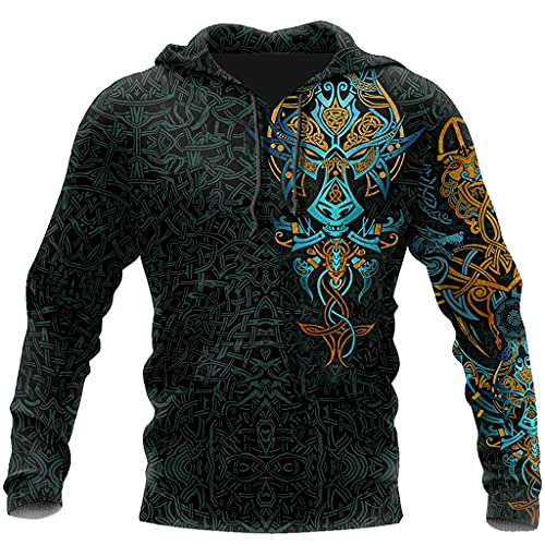 YCYR Unisex Hoodies 3D Druck Wikinger Keltischer Drache Pullover Hoody Streetwear, Mode Harajuku Casual Lose Sweatshirt,Hoodie,3XL von YCYR