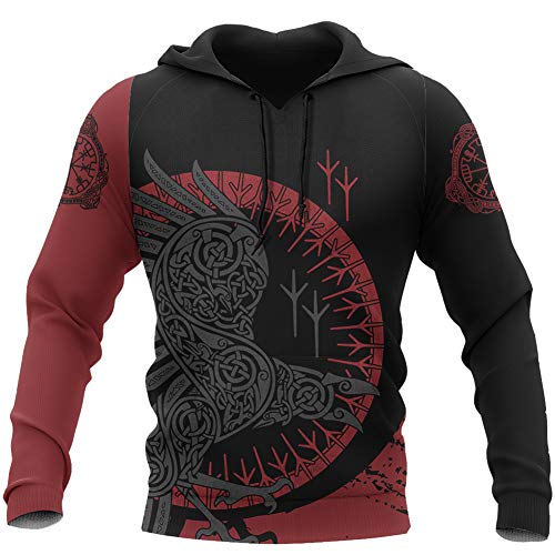 YCYR Viking 3D Tattoo Hoodie, Nordische Mythologie Raven Streetwear Casual Hoody Sweatshirt, Überall Bedrucktes Unisex Langarm Pullover Sweatshirt,Hoodie,3XL von YCYR