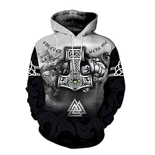 YCYR Viking Thors Hammer 3D Hoodies, Nordic Mythology All Over Tattoo Gedrucktes Unisex Pullover Sweatshirt, Langarm Streetwear Casual Hooded Sweatshirt,Hoodie,2XL von YCYR