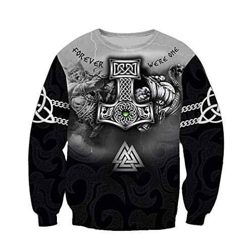 YCYR Viking Thors Hammer 3D Hoodies, Nordic Mythology All Over Tattoo Gedrucktes Unisex Pullover Sweatshirt, Langarm Streetwear Casual Hooded Sweatshirt,Sweater,XL von YCYR