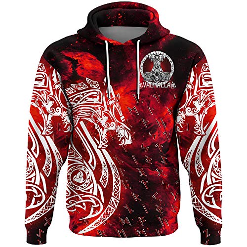 YCYR Wikinger Thors Hammer Schlange Tattoo Hoodie, Nordische Mythologie 3D Gedruckt Unisex Harajuku Streetwear Casual Langarm Pullover Sweatshirt,Hoodie,3XL von YCYR