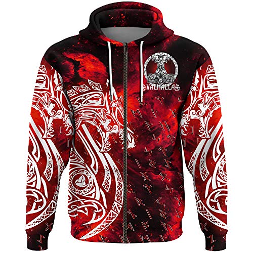 YCYR Wikinger Thors Hammer Schlange Tattoo Hoodie, Nordische Mythologie 3D Gedruckt Unisex Harajuku Streetwear Casual Langarm Pullover Sweatshirt,Zipper,2XL von YCYR