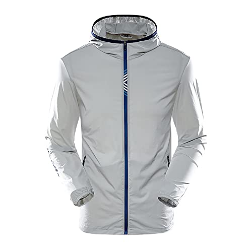 Herren Sonnenschutz-Jacke mit Reißverschluss, LSF 50+, kühlend, mit Kapuze, langärmelig, für Outdoor, Wandern, Angeln, Hemd mit Taschen, Grau-1, 3XL/4XL von YCYUYK