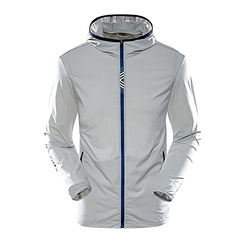 Herren Sonnenschutz-Jacke mit Reißverschluss, LSF 50+, kühlend, mit Kapuze, langärmelig, für Outdoor, Wandern, Angeln, Hemd mit Taschen, Grau-1, L/4XL von YCYUYK
