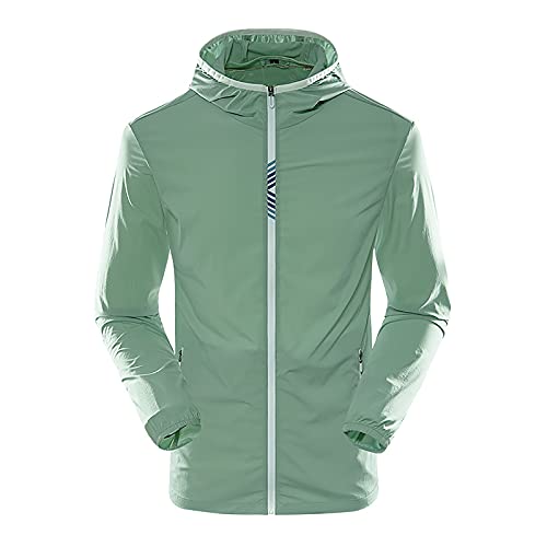 Herren Sonnenschutz-Jacke mit Reißverschluss, LSF 50+, kühlend, mit Kapuze, langärmelig, für Outdoor, Wandern, Angeln, Hemd mit Taschen, grün, XL/4XL von YCYUYK