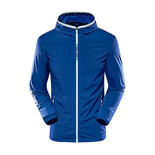 Herren Sonnenschutz-Jacke mit Reißverschluss, LSF 50+, kühlend, mit Kapuze, langärmelig, für Outdoor, Wandern, Angeln, Hemd mit Taschen, marineblau, XL/4XL von YCYUYK