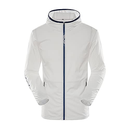 Herren Sonnenschutz-Jacke mit Reißverschluss, LSF 50+, kühlend, mit Kapuze, langärmelig, für Outdoor, Wandern, Angeln, Hemd mit Taschen, weiß, 3XL/4XL von YCYUYK