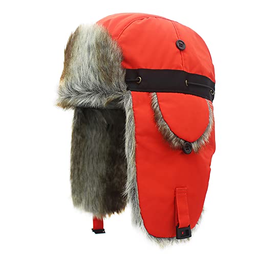 YCYUYK Winddichte volle Abdeckung Winter Thermo Jagd Trapper Hut Winter Mütze Trapper Hut Ushanka Ohrenklappe Kinn Stra, Orange, One size von YCYUYK