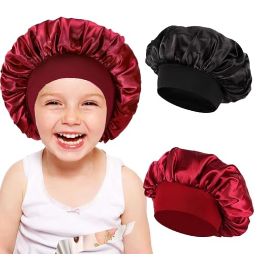 2 x Duschhauben für Kinder – wasserdichte Badewannen-Doppelschicht-Kinder-Duschhaube, Hauben, elastisches Band, Haube, Satin und Eva, weiche Kinder-Schlafkappe, wiederverwendbare Duschhaube für Kinder von YCZARD