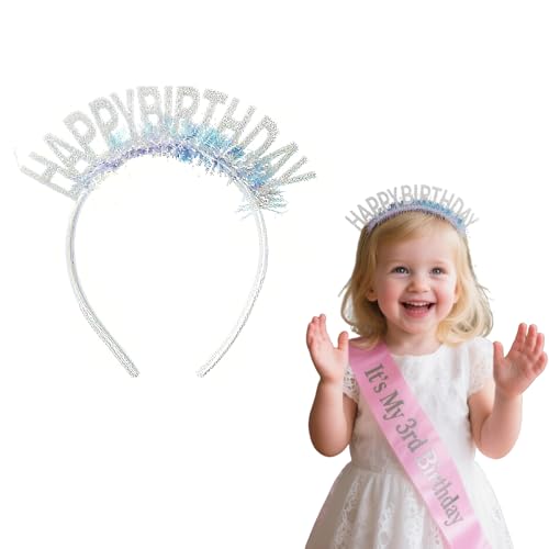 Glitzer Geburtstag Krone Geburtstag Stirnband, Geburtstag Mädchen Stirnband Happy Birthday Stirnband für Frauen Mädchen, Happy Birthday Zubehör Krone (Silber) von YCZARD