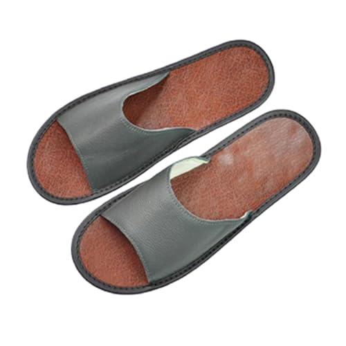YCZHD Rinderleder Weicher Hausschuhe Damen Herren Handgefertigte Lederpantoffeln Trendy Atmungsaktive Bequeme Sandalen(Size:24 CM,Color:/Grey) von YCZHD