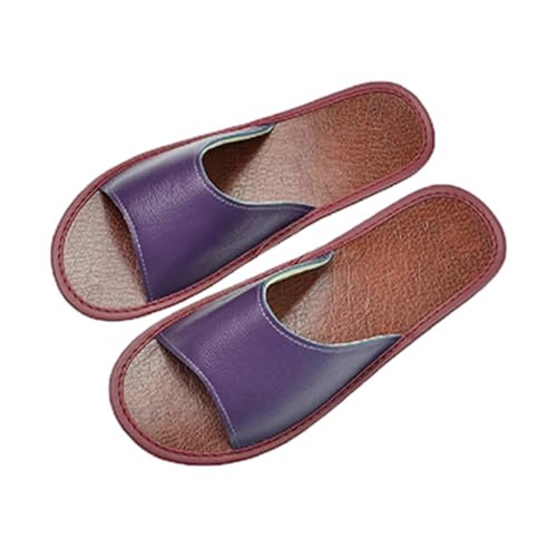 YCZHD Rinderleder Weicher Hausschuhe Damen Herren Handgefertigte Lederpantoffeln Trendy Atmungsaktive Bequeme Sandalen(Size:24 CM,Color:lila) von YCZHD