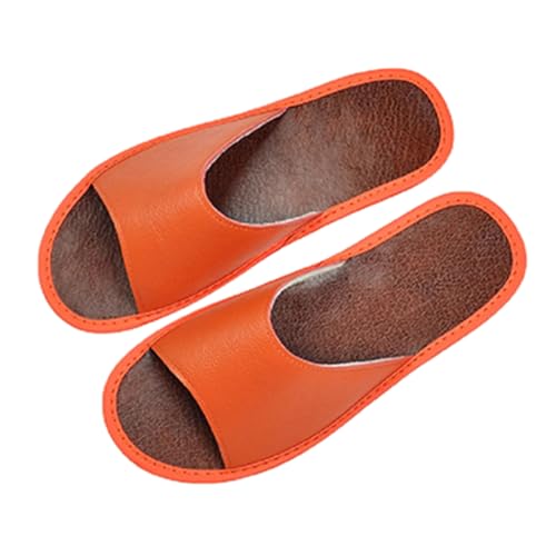 YCZHD Rinderleder Weicher Hausschuhe Damen Herren Handgefertigte Lederpantoffeln Trendy Atmungsaktive Bequeme Sandalen(Size:25 CM,Color:Maroon) von YCZHD