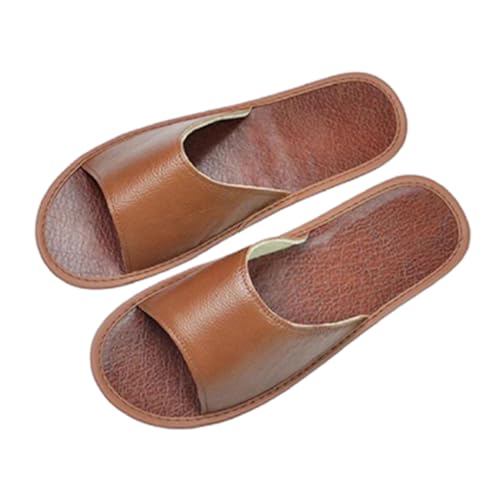 YCZHD Rinderleder Weicher Hausschuhe Damen Herren Handgefertigte Lederpantoffeln Trendy Atmungsaktive Bequeme Sandalen(Size:26 CM,Color:Brown) von YCZHD