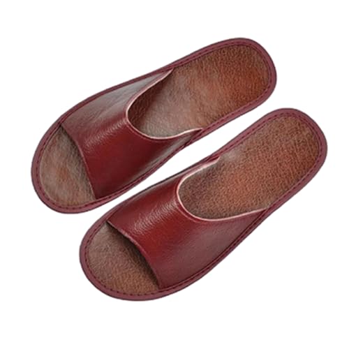 YCZHD Rinderleder Weicher Hausschuhe Damen Herren Handgefertigte Lederpantoffeln Trendy Atmungsaktive Bequeme Sandalen(Size:26 CM,Color:leuchtend rot) von YCZHD
