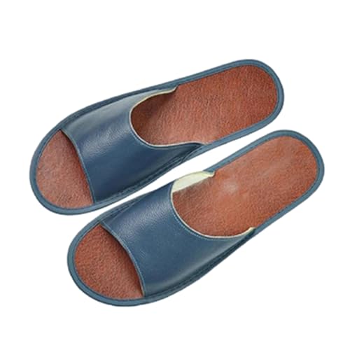 YCZHD Rinderleder Weicher Hausschuhe Damen Herren Handgefertigte Lederpantoffeln Trendy Atmungsaktive Bequeme Sandalen(Size:28 CM,Color:Blue) von YCZHD