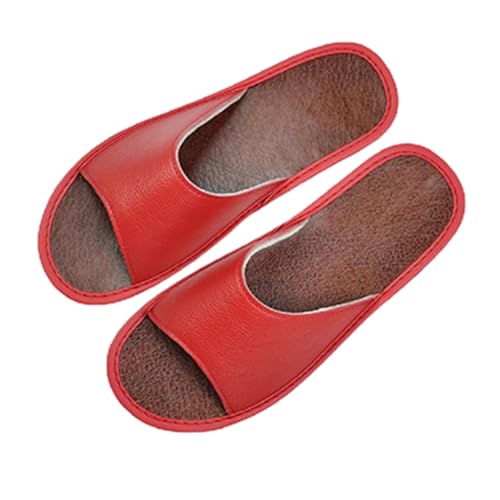YCZHD Rinderleder Weicher Hausschuhe Damen Herren Handgefertigte Lederpantoffeln Trendy Atmungsaktive Bequeme Sandalen(Size:28 CM,Color:Red) von YCZHD