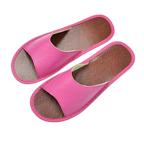 YCZHD Rinderleder Weicher Hausschuhe Damen Herren Handgefertigte Lederpantoffeln Trendy Atmungsaktive Bequeme Sandalen(Size:28 CM,Color:rose rot) von YCZHD