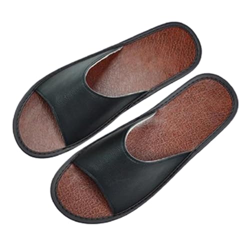 YCZHD Rinderleder Weicher Hausschuhe Damen Herren Handgefertigte Lederpantoffeln Trendy Atmungsaktive Bequeme Sandalen(Size:29 CM,Color:Black) von YCZHD