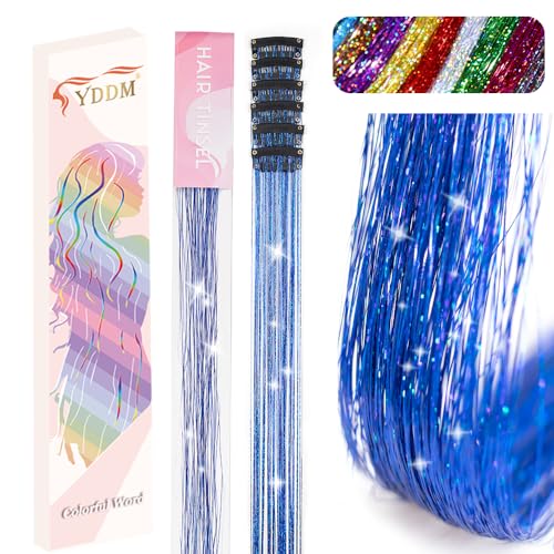 YDDM 12 Pc Clip in Hair Tinsel Bunte HaarsträHnen Kinder HaarsträHnen Zum Einklipsen Glitter Tinsel Hair Extension Bunt HaarsträHnen Zum Einflechten Party Dazzle Hair Accessories for Women Girls Kids von YDDM