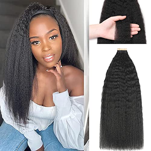 YDDM 16 Zoll Tape Extensions Echthaar 40 Stück 80g Schwarze Frauen Kinky Straight Tape In HaarverläNgerung Echthaar Tapes Unsichtbare Extensions Echthaar Tape Extensions Echthaar von YDDM