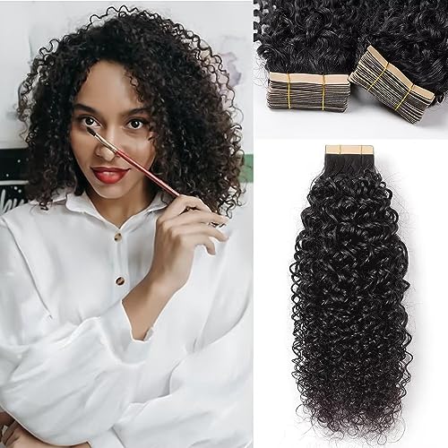 YDDM Schwarze Frauen tape extensions echthaar schwarz Kinky Curly Tape in haarverlängerung echthaar tapes unsichtbare extensions echthaar tape extensions echthaar 12 Zoll 20 stück 30G von YDDM