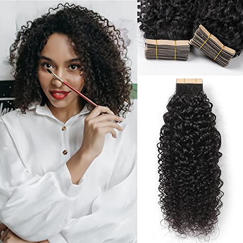 YDDM Schwarze Frauen tape extensions echthaar schwarz Kinky Curly Tape in haarverlängerung echthaar tapes unsichtbare extensions echthaar tape extensions echthaar 12 Zoll 60 stück 90G von YDDM