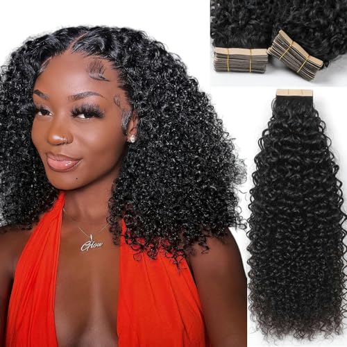 YDDM 14 Zoll Tape Extensions Echthaar 40 StüCk 60g Schwarz Kinky Curly Tape In HaarverläNgerung Echthaar Schwarze Frauen Tapes Unsichtbare Extensions Echthaar Tape Extensions Echthaar von YDDM