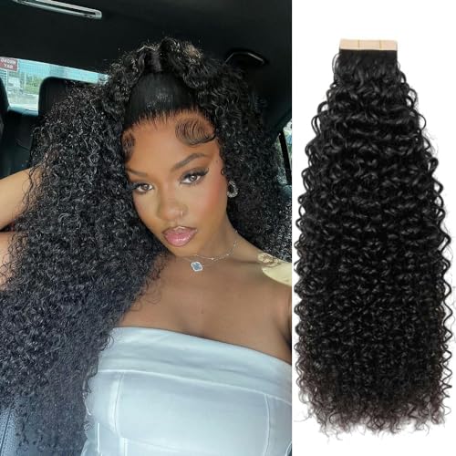 YDDM Schwarze Frauen tape extensions echthaar schwarz Kinky Curly Tape in haarverlängerung echthaar tapes unsichtbare extensions echthaar tape extensions echthaar 16 Zoll 60 stück 120G von YDDM