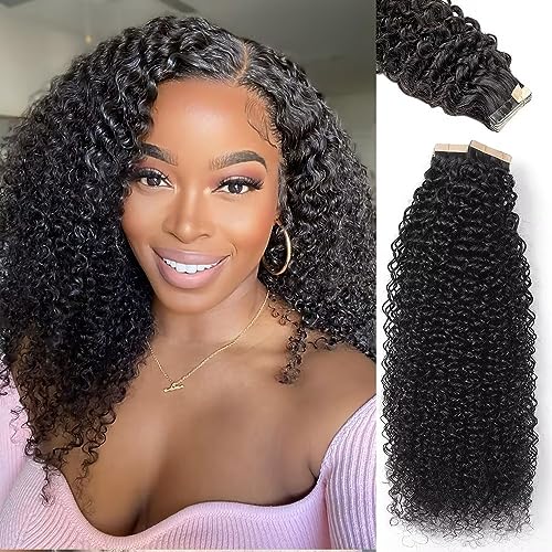 YDDM Schwarze Frauen tape extensions echthaar schwarz Kinky Curly Tape in haarverlängerung echthaar tapes unsichtbare extensions echthaar tape extensions echthaar 18 Zoll 20 stück 40G von YDDM