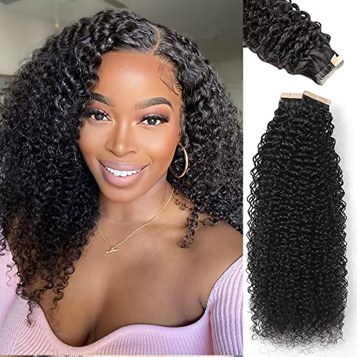 YDDM Schwarze Frauen tape extensions echthaar schwarz Kinky Curly Tape in haarverlängerung echthaar tapes unsichtbare extensions echthaar tape extensions echthaar 18 Zoll 60 stück 120G von YDDM