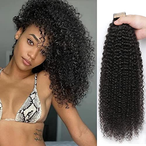 YDDM Schwarze Frauen tape extensions echthaar schwarz Kinky Curly Tape in haarverlängerung echthaar tapes unsichtbare extensions echthaar tape extensions echthaar 20 Zoll 60 stück 150G von YDDM