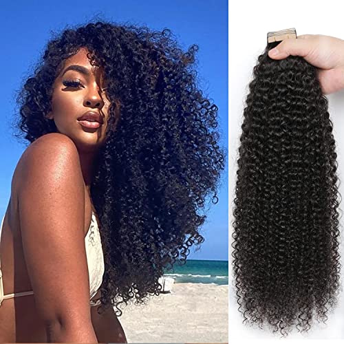 YDDM Schwarze Frauen tape extensions echthaar schwarz Kinky Curly Tape in haarverlängerung echthaar tapes unsichtbare extensions echthaar tape extensions echthaar 22 Zoll 60 stück 150G von YDDM