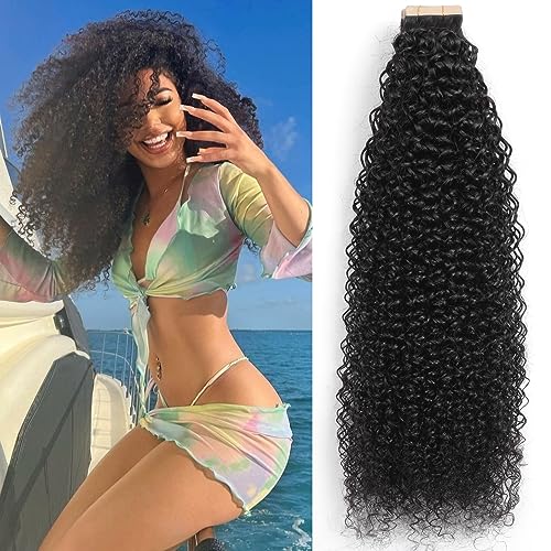 YDDM Schwarze Frauen tape extensions echthaar schwarz Kinky Curly Tape in haarverlängerung echthaar tapes unsichtbare extensions echthaar tape extensions echthaar 24 Zoll 40 stück 100G von YDDM