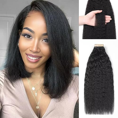 YDDM Schwarze Frauen tape extensions echthaar schwarz Kinky Straight Tape in haarverlängerung echthaar tapes unsichtbare extensions echthaar tape extensions echthaar 12 Zoll 20 stück 30G von YDDM
