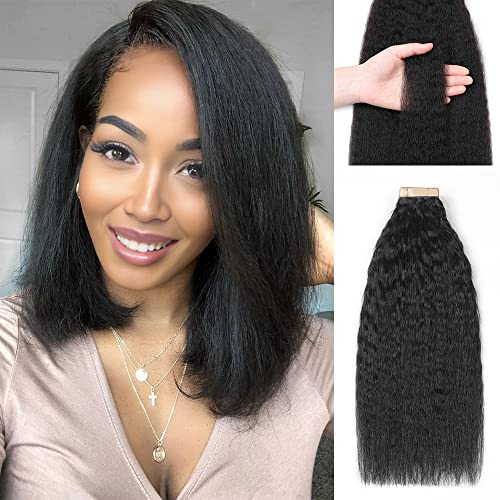 YDDM 12 Zoll Tape Extensions Echthaar 40 Stück 60g Schwarze Frauen Kinky Straight Tape In HaarverläNgerung Echthaar Tapes Unsichtbare Extensions Echthaar Tape Extensions Echthaar von YDDM