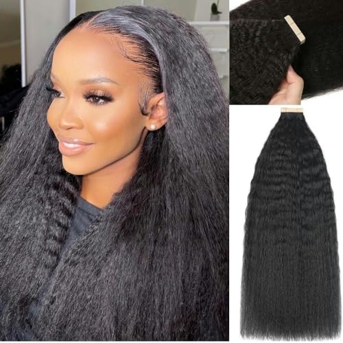 YDDM 14 Zoll Tape Extensions Echthaar 40 Stück 60g Schwarze Frauen Kinky Straight Tape In HaarverläNgerung Echthaar Tapes Unsichtbare Extensions Echthaar Tape Extensions Echthaar von YDDM