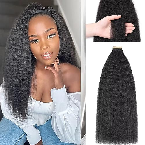 YDDM Schwarze Frauen tape extensions echthaar schwarz Kinky Straight Tape in haarverlängerung echthaar tapes unsichtbare extensions echthaar tape extensions echthaar 16 Zoll 20 stück 40G von YDDM