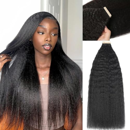 YDDM 18 Zoll Tape Extensions Echthaar 40 Stück 80g Schwarze Frauen Kinky Straight Tape In HaarverläNgerung Echthaar Tapes Unsichtbare Extensions Echthaar Tape Extensions Echthaar von YDDM