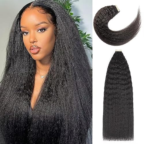 YDDM Schwarze Frauen tape extensions echthaar schwarz Kinky Straight Tape in haarverlängerung echthaar tapes unsichtbare extensions echthaar tape extensions echthaar 22 Zoll 20 stück 50G von YDDM