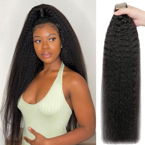 YDDM Schwarze Frauen tape extensions echthaar schwarz Kinky Straight Tape in haarverlängerung echthaar tapes unsichtbare extensions echthaar tape extensions echthaar 24 Zoll 40 stück 100G von YDDM