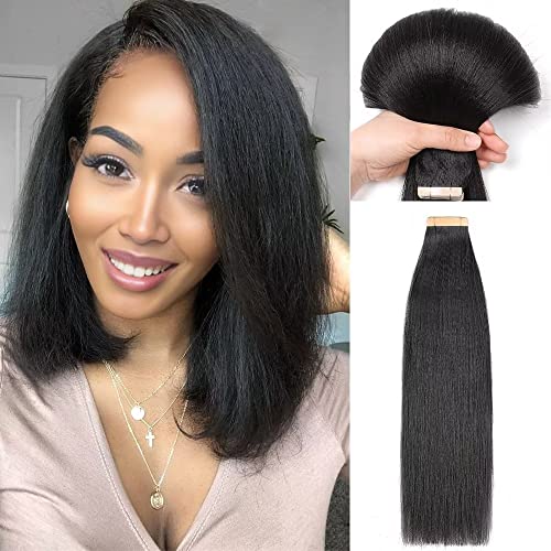 YDDM 12 Zoll Tape Extensions Echthaar 40 Stück 60g Schwarze Frauen Yaki Straight TapeIn HaarverläNgerung Echthaar Tapes Unsichtbare Extensions Echthaar Tape Extensions Echthaar von YDDM