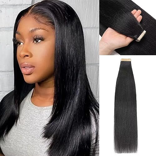 YDDM Schwarze Frauen tape extensions echthaar schwarz Yaki Straight Tape in haarverlängerung echthaar tapes unsichtbare extensions echthaar tape extensions echthaar 14 Zoll 20 stück 30G von YDDM