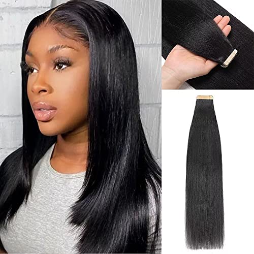 YDDM 14 Zoll Tape Extensions Echthaar 40 Stück 60g Schwarze Frauen Yaki Straight TapeIn HaarverläNgerung Echthaar Tapes Unsichtbare Extensions Echthaar Tape Extensions Echthaar von YDDM