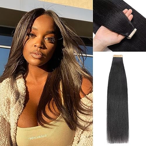 YDDM Schwarze Frauen tape extensions echthaar schwarz Yaki Straight Tape in haarverlängerung echthaar tapes unsichtbare extensions echthaar tape extensions echthaar 16 Zoll 20 stück 40G von YDDM